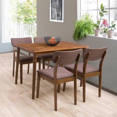 5pc Branson Wood Dining Set Walnut Stain - CorLiving 2 5pc Branson Wood Dining Set Walnut Stain - CorLiving - Image 2