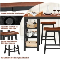Costway 3-Piece Counter Height Dining Table Set W/2 Saddle Stools&Storage Shelves Walnut -Baxton Studio Sale Shop GUEST 213ac473 2878 45b5 97e4 ad7162afe767