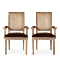 Set Of 2 Maria French Country Wood And Cane Upholstered Dining Chairs - Christopher Knight Home -Baxton Studio Sale Shop GUEST 2154aac1 b791 4b59 ba39 992253dc9a9f