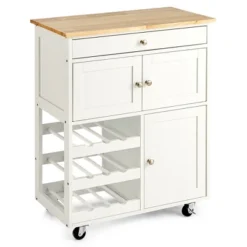 Costway Rolling Kitchen Island Serving Cart Storage Cabinet W/ Wine Rack -Baxton Studio Sale Shop GUEST 216281fa a0bb 4302 bfab f6001c7c613d
