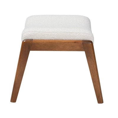 Roxy Boucle Upholstered And Wood Ottoman Footstool Off White/Walnut Brown - Baxton Studio: Mid-Century, Foam Padded, Retro Style 3 Roxy Boucle Upholstered And Wood Ottoman Footstool Off White/Walnut Brown - Baxton Studio: Mid-Century, Foam Padded, Retro Style - Image 3