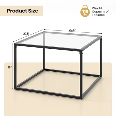 Tangkula Glass Coffee Table 27.5 Inch Modern Square Metal Frame Living Room Transparent 8 Tangkula Glass Coffee Table 27.5 Inch Modern Square Metal Frame Living Room Transparent - Image 8