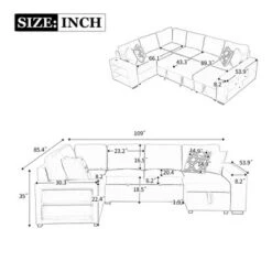 NicBex Modern 109" Pull Out Sofa Bed Chenille Convertible Sleeper Sofa With Storage Chaise And USB Ports For Living Room