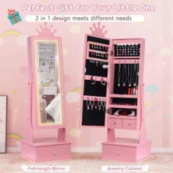 Kids Jewelry Armoire Cabinet With Full-Length Mirror, 46" Jewelry Armoire With Led Light, Jewelry Organizer With 3 Storage Drawers -Baxton Studio Sale Shop GUEST 21b63ffc 1ab1 4848 954a 729f3fab02fb