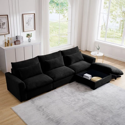 NicBex Couches For Living Room 3-Seater Sofa Sectional Couch Corduroy L-Shaped Upholstered Sofa With 3 Waist Pillows And Storage Footstool 6 NicBex Couches For Living Room 3-Seater Sofa Sectional Couch Corduroy L-Shaped Upholstered Sofa With 3 Waist Pillows And Storage Footstool - Image 6