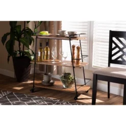 3 Tier Bernard Industrial Metal And Wood Mobile Wine Bar Cart Black/Walnut - Baxton Studio -Baxton Studio Sale Shop GUEST 21e303c4 a68d 409f 9423 7faa5d2755e8