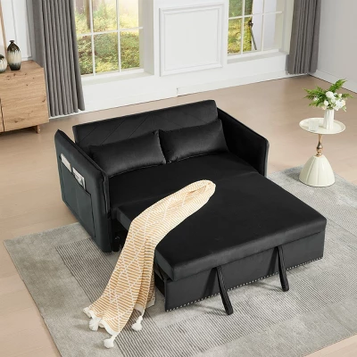 Modern 55" Convertible Velvet Sleeper Sofa Bed With Adjustable Backrest, Compact Pull-Out Loveseat For Small Apartments Or Offices-The Pop Home 7 Modern 55" Convertible Velvet Sleeper Sofa Bed With Adjustable Backrest, Compact Pull-Out Loveseat For Small Apartments Or Offices-The Pop Home - Image 7