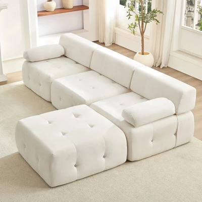 Mjkone L-Shaped Velvet 3-Seater Modular Sectional Sofa With Ottoman, Convertible Sofa Couches With Rivet Trim 3 Mjkone L-Shaped Velvet 3-Seater Modular Sectional Sofa With Ottoman, Convertible Sofa Couches With Rivet Trim - Image 3