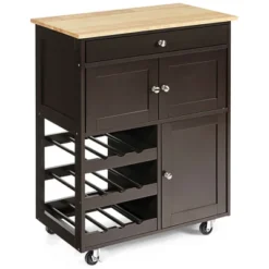 Costway Rolling Kitchen Island Serving Cart Storage Cabinet W/ Wine Rack -Baxton Studio Sale Shop GUEST 230f122c 40bc 4f22 8134 1ae21e87e307