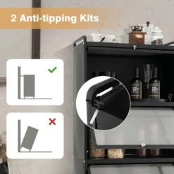 Costway 5-Tier Kitchen Baker's Rack Storage Cabinet Mobile Microwave Stand Flip-up Doors -Baxton Studio Sale Shop GUEST 23282a11 380d 485c 8584 b76d1dd2b40a