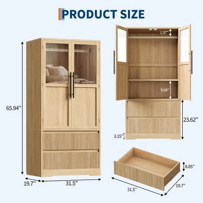 Bedroom Wooden Armoire Wardrobe Closet, Wardrobe Armoire Cabinet With Wood Doors And 2 Drawers, Freestanding Cabinet With Shelves 1 Bedroom Wooden Armoire Wardrobe Closet, Wardrobe Armoire Cabinet With Wood Doors And 2 Drawers, Freestanding Cabinet With Shelves