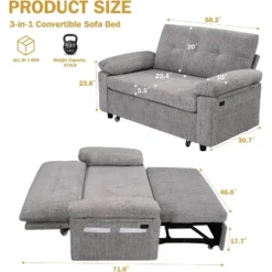 Vipbear 3-in-1 Convertible Sofa Bed, Pull Out Sleeper Sofa With USB Charging Station & Adjustable Backrest -Baxton Studio Sale Shop GUEST 23557c25 8682 4c48 9e27 97d36c654739