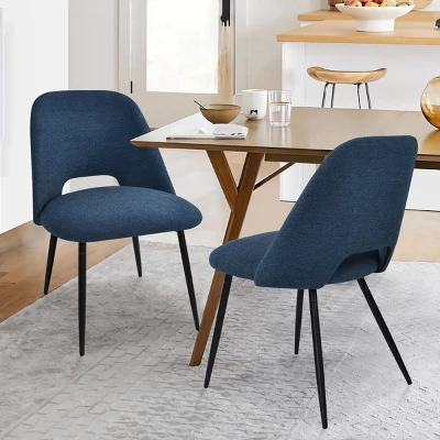 Modern Dining Chairs Set Of 2, Upholstered Armless Side Chairs With Cutout Back, Fabric Kitchen Chairs With Metal Legs-Maison Boucle 1 Modern Dining Chairs Set Of 2, Upholstered Armless Side Chairs With Cutout Back, Fabric Kitchen Chairs With Metal Legs-Maison Boucle