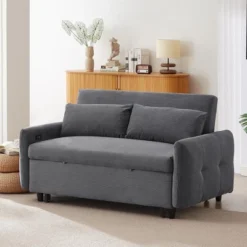 57.48" Convertible Sleeper Pull-out Sofa Bed Couch W/USB Ports, Two Throw Pillows For Living Room-- Frevyn 30 57.48" Convertible Sleeper Pull-out Sofa Bed Couch W/USB Ports, Two Throw Pillows For Living Room-- Frevyn -Baxton Studio Sale Shop GUEST 2410eff3 8073 4103 ac6d bbe34cc0e575