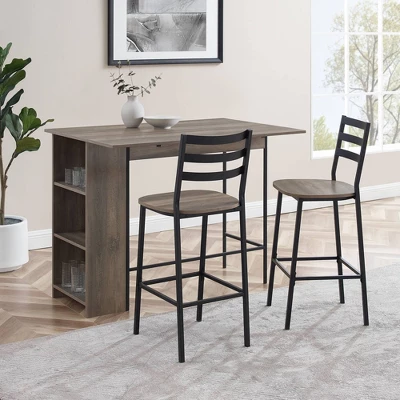 3pc Counter Height Drop Leaf Dining Set Gray Wash - Saracina Home 1 3pc Counter Height Drop Leaf Dining Set Gray Wash - Saracina Home