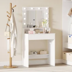 Costway Vanity Desk With Mirror And Lights With 3 Light Modes & Adjustable Brightness White -Baxton Studio Sale Shop GUEST 2495f36f 1b96 49f7 9756 bbf8abfc5712
