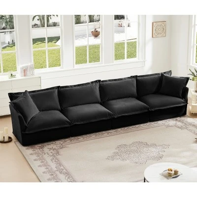 Slipcovered Sectional Sofa, 4 Seater Sofa With Removable Cover, Chenille Fabric Sectional Sofas, Deep Couch For Living Room-Cuddlewood 2 Slipcovered Sectional Sofa, 4 Seater Sofa With Removable Cover, Chenille Fabric Sectional Sofas, Deep Couch For Living Room-Cuddlewood - Image 2