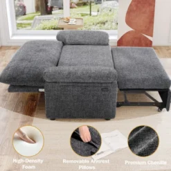 Vipbear Pull Out Sleeper Sofa & Adjustable Backrest 3-in-1 Convertible Sofa Bed,Chenile Loveseat With Side Pocket For Living Room Tool-Free Assembly -Baxton Studio Sale Shop GUEST 251e7ae1 1a8c 4b69 9b51 512002a70729