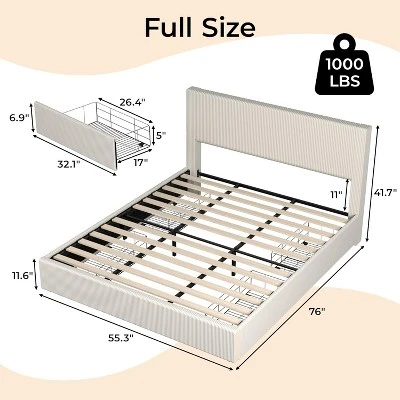 Full/ Queen/King Size Platform Bed Frame With Tufted Wingback Headboard, Corduroy Upholstered, 4 Storage Drawers, Wooden Slats, No Box Spring Needed 1 Full/ Queen/King Size Platform Bed Frame With Tufted Wingback Headboard, Corduroy Upholstered, 4 Storage Drawers, Wooden Slats, No Box Spring Needed