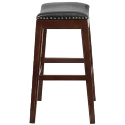 Merrick Lane 30'' Backless Saddle Style Barstool Traditional Cappuccino Finish Wood Barstool In Black Faux Leather With Nail Accent Trim -Baxton Studio Sale Shop GUEST 2576206c 03cf 42a8 9a05 3831a0bb5eac
