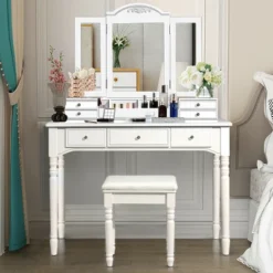 Costway 7 Drawers Vanity Set Dressing Table W/ Tri-Folding Mirror 23 Costway 7 Drawers Vanity Set Dressing Table W/ Tri-Folding Mirror -Baxton Studio Sale Shop GUEST 26359450 702e 4d73 a821 14695df44928