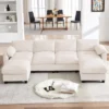 HYLEORY Corduroy Modular Sectional Sofa With Double Movable Ottomans, U-Shape Upholstered Comfy Couch With Two-Layer Seat Cushion For Living Room