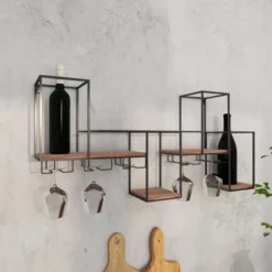 Metal Geometric 7 Bottle Wall Wine Rack With 5 Glass Holder Slots Black - Olivia & May -Baxton Studio Sale Shop GUEST 269aa038 493a 4dba a584 f1f5c55ab517