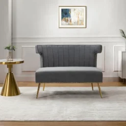 Cadmus 46" Modern Velvet Armless Loveseat With Channel-tufted Wingback For Living Room And Drawing Room| KARAT HOME -Baxton Studio Sale Shop GUEST 26b54f6d df61 4a09 991d 59f565528b4b
