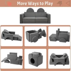 8Pcs Modular Kids Couch Sofa Set For Playroom Bedroom, Grey Comfort Toddler Convertible Sofa Foam Playset -Baxton Studio Sale Shop GUEST 26b5ddcf abdc 4eef a52b 4cd9cf9b0ab2