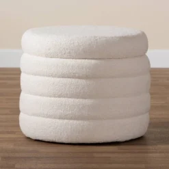 Tabitha Boucle Upholstered Storage Ottoman Ivory - Baxton Studio: Contemporary Round, No Assembly Required -Baxton Studio Sale Shop GUEST 26c20b27 252d 4c8a 83c6 aaae2b4c5223