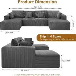 137" Sectional Couch Cloud Modular Modern U-Shaped Sofa With Chaise Lounge, Corduroy Fabric, No Assembly Required -Baxton Studio Sale Shop GUEST 273a5f31 9959 45b3 9b58 611b121f9380