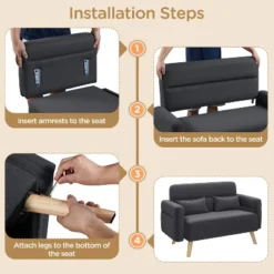 Yaheetech 46inch Fabric Loveseat Sofa With Lumbar Pillow For Office, Bedroom 12 Yaheetech 46inch Fabric Loveseat Sofa With Lumbar Pillow For Office, Bedroom -Baxton Studio Sale Shop GUEST 27696981 fe87 4d30 8216 8d2bd5d21ec1