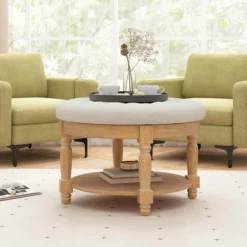 Costway 29" Large Round Ottoman Coffee Table Storage Bench With Flip-up Top Storage Shelf -Baxton Studio Sale Shop GUEST 2801bf3c 2d15 4229 969b 8fb444285ef7