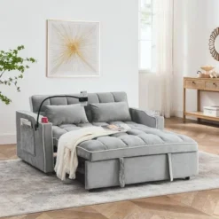 CAVINAS Velvet Pull-Out Sofa Bed, Versatile Foldable Sofa, Modern Loveseat Sofa With Usb Port/Ashtray/Swivel Phone Stand, Sleeper Sofa Couch -Baxton Studio Sale Shop GUEST 287da9eb 3115 4eb4 b6dc de4cac9cb6c2