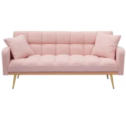 Aukfa 69"Convertible Sofa Bed With Teddy Fabric & Gold Legs - Modern Futon Couch Includes 2 Pillows, For Living Room/Bedroom -Baxton Studio Sale Shop GUEST 288851f3 7a2e 4324 91e6 08d650252395