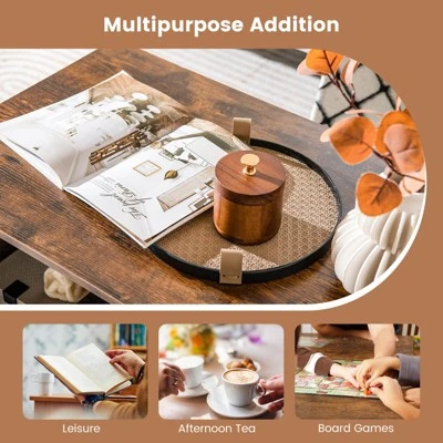 Costway Coffee Table W/ L-shaped Middle Shelf For Living Room Rustic Brown 6 Costway Coffee Table W/ L-shaped Middle Shelf For Living Room Rustic Brown - Image 6