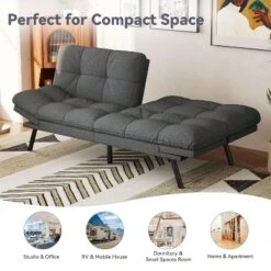 Dyonery 71" Futon Sofa Bed,Cozy Convertible Loveseat Sleeper, Linen Fabric Couch With Adjustable Back & Arms For Living Room, Guest Room - Light Gray -Baxton Studio Sale Shop GUEST 28dbf876 f69e 4203 a61a 115624953cba