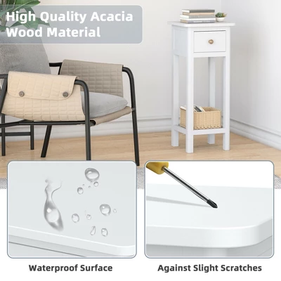 Costway 2 Tier End Bedside Sofa Side Table With Drawer Shelf Acacia Wood Nightstand White 5 Costway 2 Tier End Bedside Sofa Side Table With Drawer Shelf Acacia Wood Nightstand White - Image 5