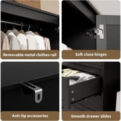 Armoire Wardrobe Closet Wooden Wardrobe Cabinet With 3 Drawers Hanging Rod 2 Doors Clothing Storage Cabinet Large Capacity Storage -Baxton Studio Sale Shop GUEST 296bb40e a182 46be ac90 51a912900de5