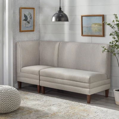 Lifestorey Phillips Upholstered Breakfast Nook Dining Bench Beige Stripe: Upholstered Dining Seating, Rubberwood Legs, Mid-Century Design 9 Lifestorey Phillips Upholstered Breakfast Nook Dining Bench Beige Stripe: Upholstered Dining Seating, Rubberwood Legs, Mid-Century Design - Image 9