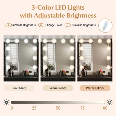 Costway Makeup Vanity Desk With Lighted Mirror Charging Station 3-Color Dimmable LED Lights White/Black 6 Costway Makeup Vanity Desk With Lighted Mirror Charging Station 3-Color Dimmable LED Lights White/Black - Image 6