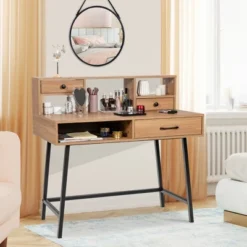 Costway Makeup Vanity Table Computer Writing Desk Storage With Drawer Shelf Industrial -Baxton Studio Sale Shop GUEST 29e09e6d 066e 474d b3ea d707246e80d1