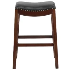 Merrick Lane 30'' Backless Saddle Style Barstool Traditional Cappuccino Finish Wood Barstool In Black Faux Leather With Nail Accent Trim -Baxton Studio Sale Shop GUEST 29fef9aa 2a60 4f09 aedc b67a1dba8e19