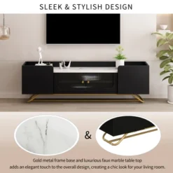 Stylish Design TV Stand For TVs Up To 65" With Fluted Glass, Cultured Marble Top And Gold Framed Base - ModernLuxe 14 Stylish Design TV Stand For TVs Up To 65" With Fluted Glass, Cultured Marble Top And Gold Framed Base - ModernLuxe -Baxton Studio Sale Shop GUEST 2a0653b6 3ca6 4bf9 a335 40c6b013fbbd