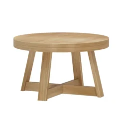 Plank+Beam Classic Solid Wood Round Coffee Table, 30" Farmhouse Table For Living Room