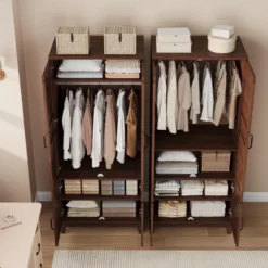 Armoire Wardrobe Closet With 4 Doors,72" Wooden Wardrobe Cabinet With Hanging Rod, Tall Armoire With 18 Adjustable Shelves For Bedroom, Clothes