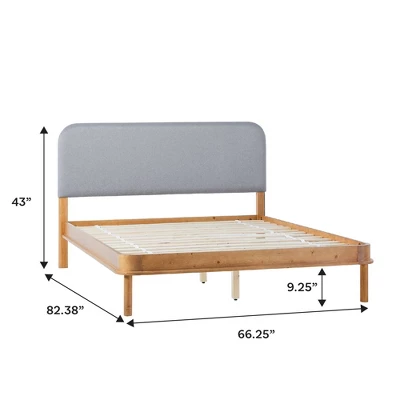 Walker Edison Saracina Home Contemporary Solid Wood And Curved Fabric Headboard Bed English Oak/Gray 5 Walker Edison Saracina Home Contemporary Solid Wood And Curved Fabric Headboard Bed English Oak/Gray - Image 5