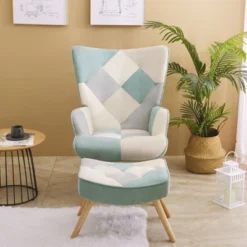 Accent Chair With Ottoman, Living Room Chair And Ottoman Set, Comfy Side Armchair For Bedroom, Creative Splicing Cloth Surface -Baxton Studio Sale Shop GUEST 2aaf2408 29ee 4cb2 b9b5 438c73ce2586