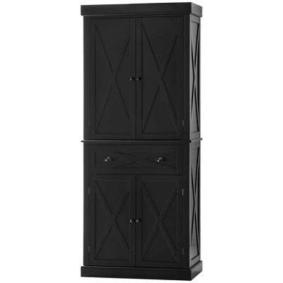 HOMCOM Freestanding Modern Farmhouse 4 Door Kitchen Pantry Cabinet, Storage Cabinet Organizer With 6-Tiers, 1 Drawer And 4 Adjustable Shelves, Black 3 HOMCOM Freestanding Modern Farmhouse 4 Door Kitchen Pantry Cabinet, Storage Cabinet Organizer With 6-Tiers, 1 Drawer And 4 Adjustable Shelves, Black - Image 3