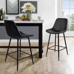 26" Edmund Upholstered Faux Leather Counter Height Stool (Set Of 2) -The Pop Maison -Baxton Studio Sale Shop GUEST 2afba738 d416 4ae2 9501 599f4d64b360